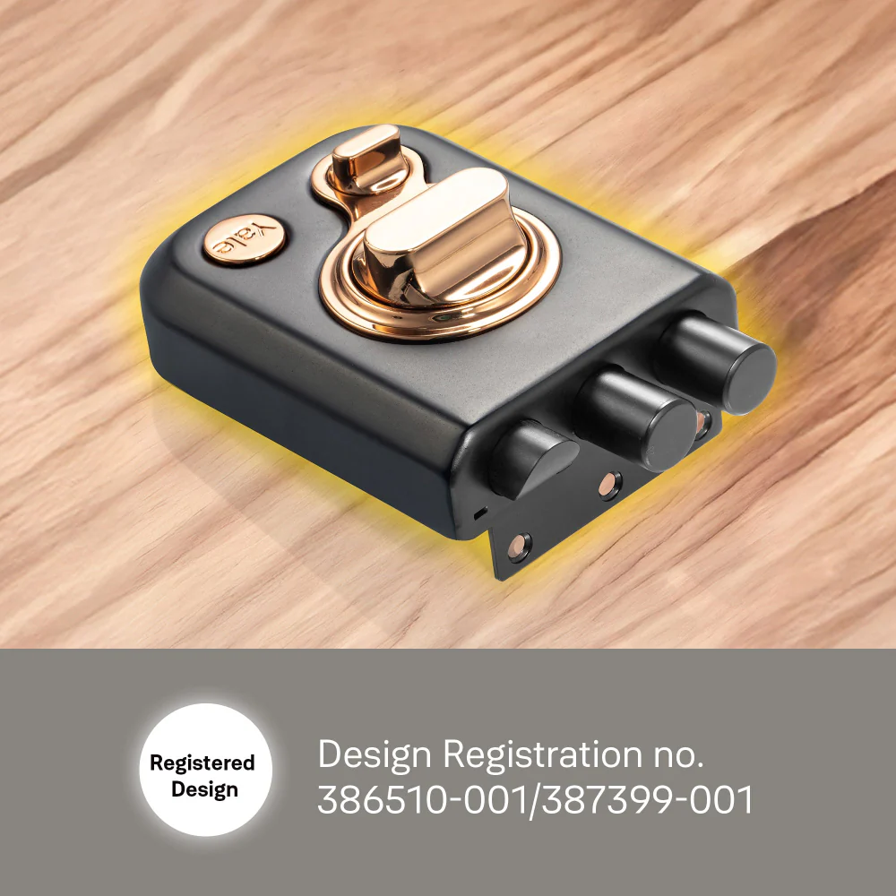 Yale Kratos™ KRT-LB-TT-BM/RG RIM lock for main door with 1 latch and 2 deadbolts, Knob inside and outside Dimple key (4nos.), Black Matt/Rose Gold (Dual Finish) - Image 7