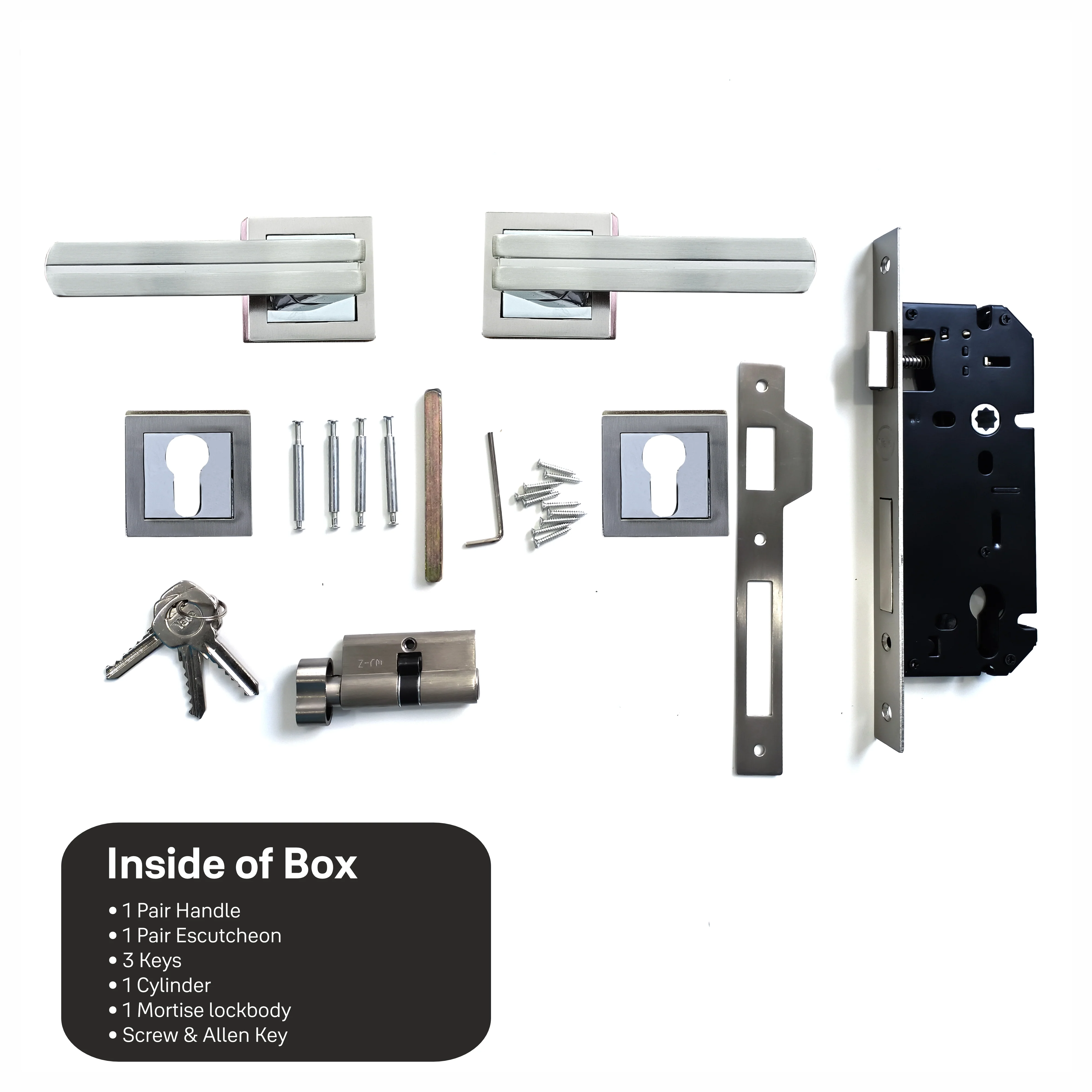 SM-02-01-01 Yale SM series Mortise Lock Comboset with Rose and Escutcheons, Cylinder with Knob inside and keys Outside, SS Finish - Image 14