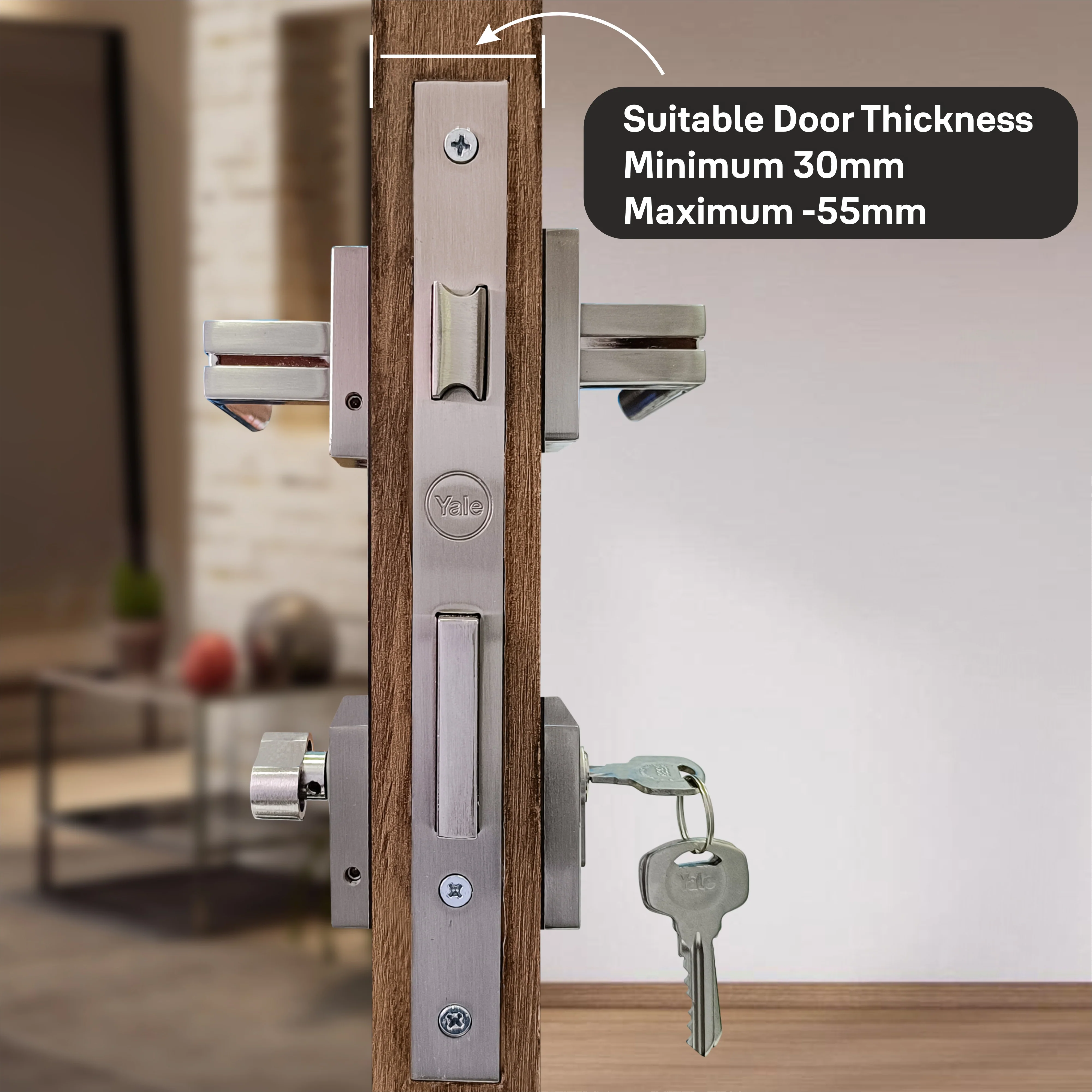 SM-02-01-01 Yale SM series Mortise Lock Comboset with Rose and Escutcheons, Cylinder with Knob inside and keys Outside, SS Finish - Image 6