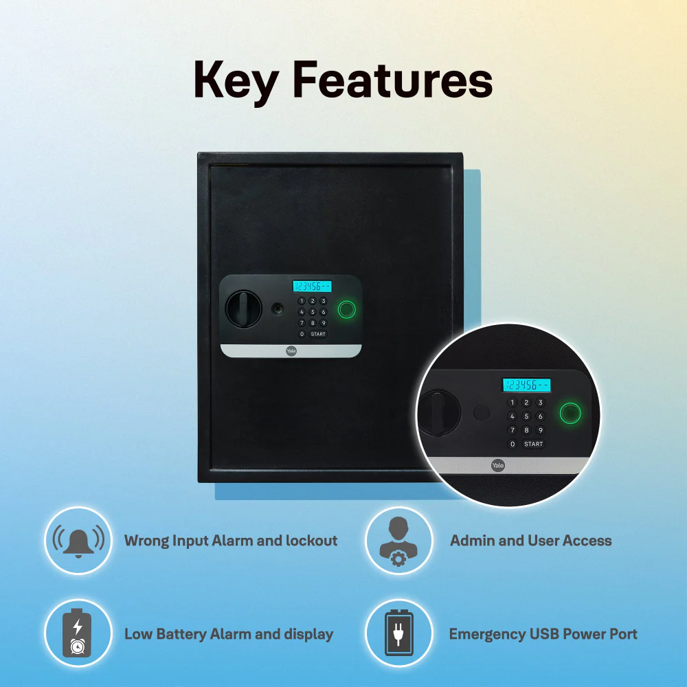 Yale Stellar Biometric Safe Locker with Keypad- Extra Large for Home and Office, 59Litres - Image 5