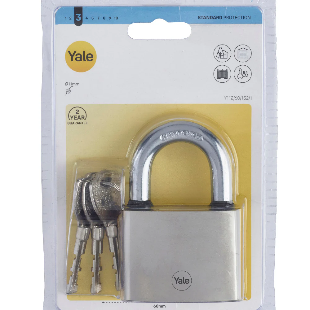 Y112/60/132/1 Yale 60mm Iron Disc Padlock (Pack of 2) with 3 Retaining Keys (Silver Finish) - Image 17