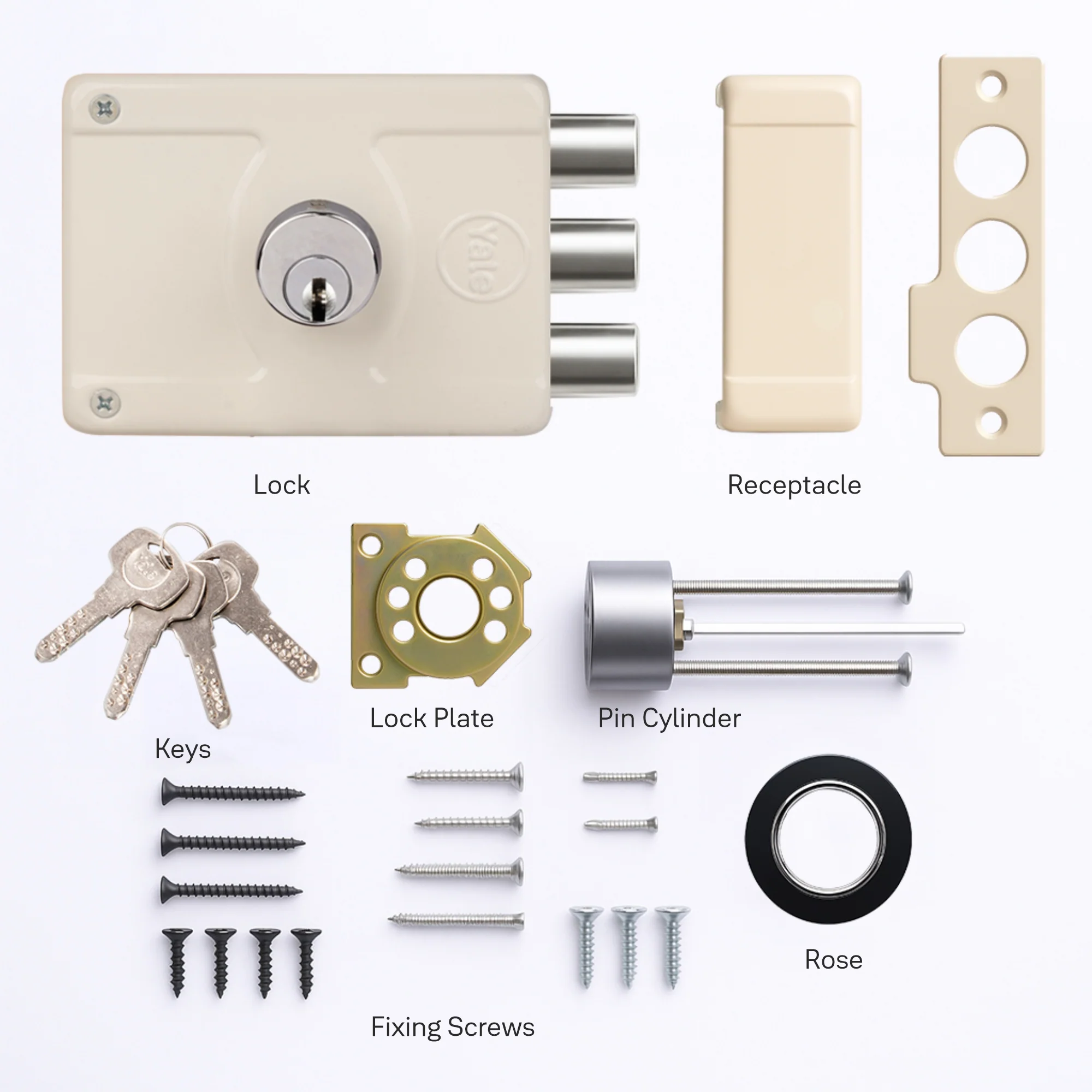 Yale Essential YE-MDL-3B-DC-DK-IN Rim Lock, 3 Deadbolts, Both side keys, 4 Dimple Keys (Ivory) - Image 7