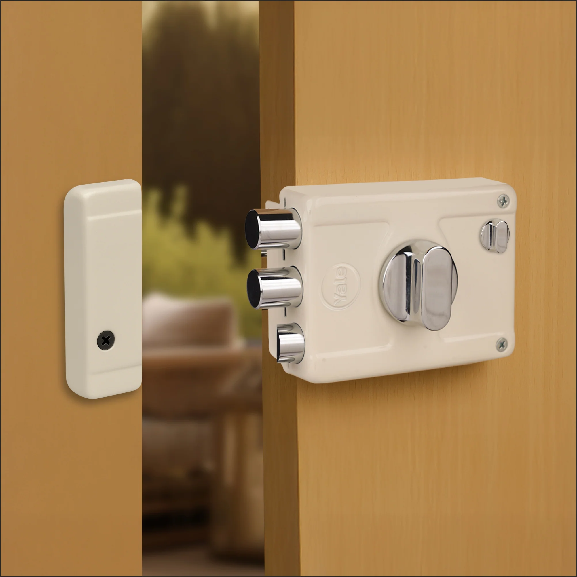 Yale Essential YE-MDL-LB-TT-DK-IN Rim Lock , 2 Deadbolts and 1 Latch Bolt, Thumbturn, 4 Dimple Keys (Ivory)