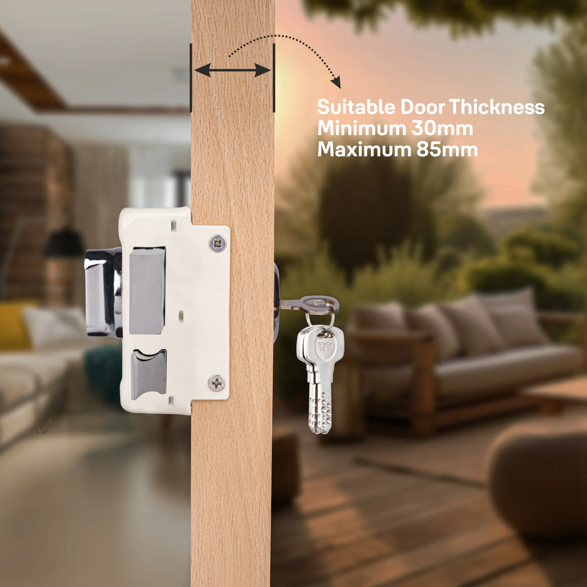 Yale Essential YE-NL-LB-TT-DK-IN Night Latch Rim Lock , 1 Deadbolt and 1 Latch Bolt, Thumbturn, 4 Dimple Keys (Ivory) - Image 3