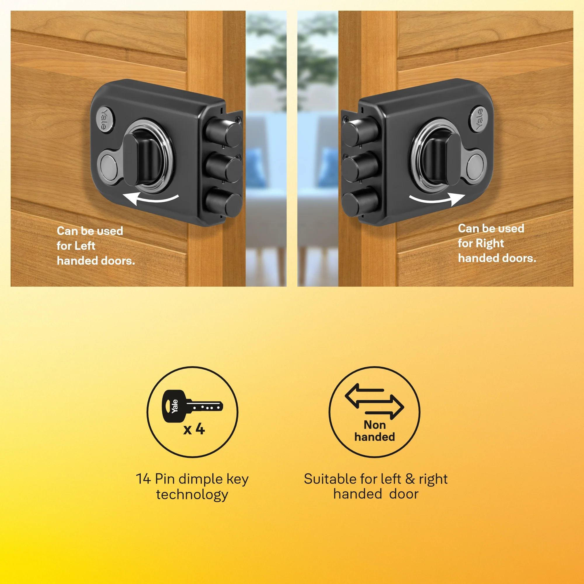 Yale Katros Rimlock KRT-3B-TT-BM/BN – Tribolt, 3 Deadbolts, Thumbturn, 4 Dimple Keys (Black Matt and Black Nickel) - Image 7
