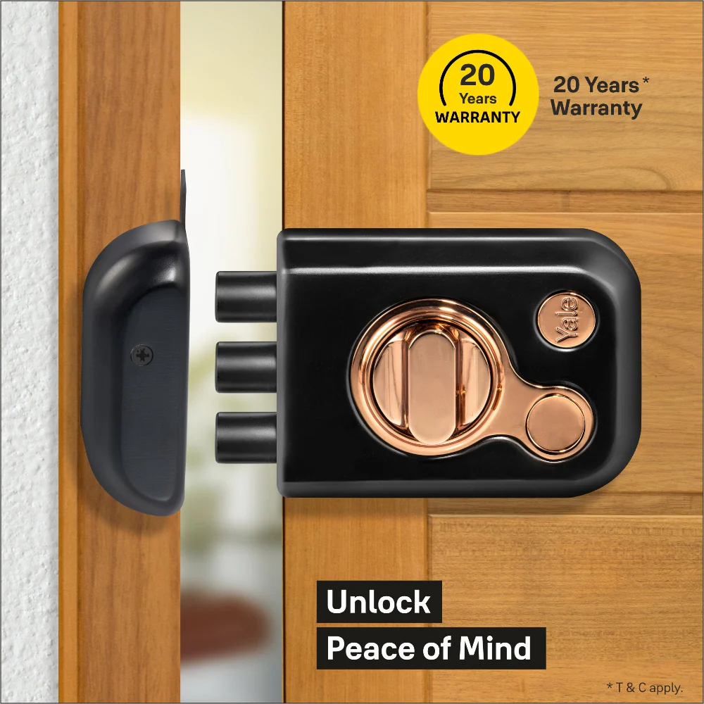 Yale Kratos™ RIM lock KRT-3B-TT-BM/RG – Tribolt, 3 Deadbolts, Thumbturn, 4 Dimple Keys (Black Matt and Rose Gold) - Image 3