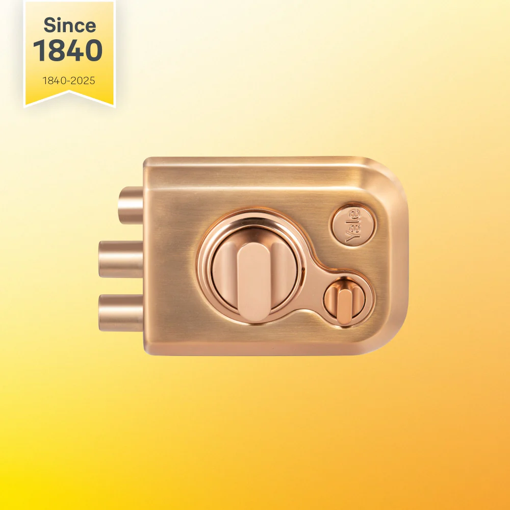 Yale Kratos™ KRT-LB-TT-RGM/RG RIM lock for main door with 1 latch and 2 deadbolts, Knob inside and outside Dimple key (4nos.), Rose Gold Matt/Rose Gold (Dual Finish) - Image 2