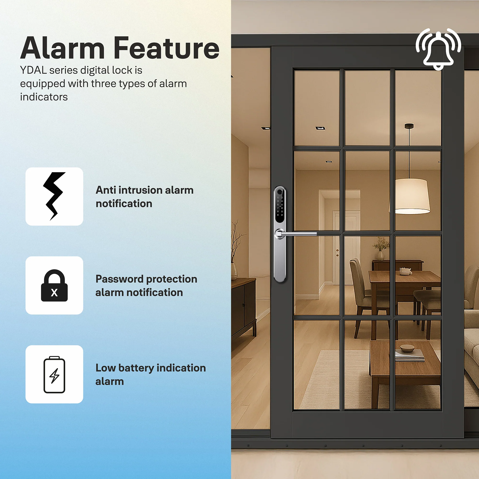 Yale YDAL-SD-SL Aluminium Profile Doors & Windows Digital fingerprint Lock, Suitable for Sliding Door (Silver) - Image 7