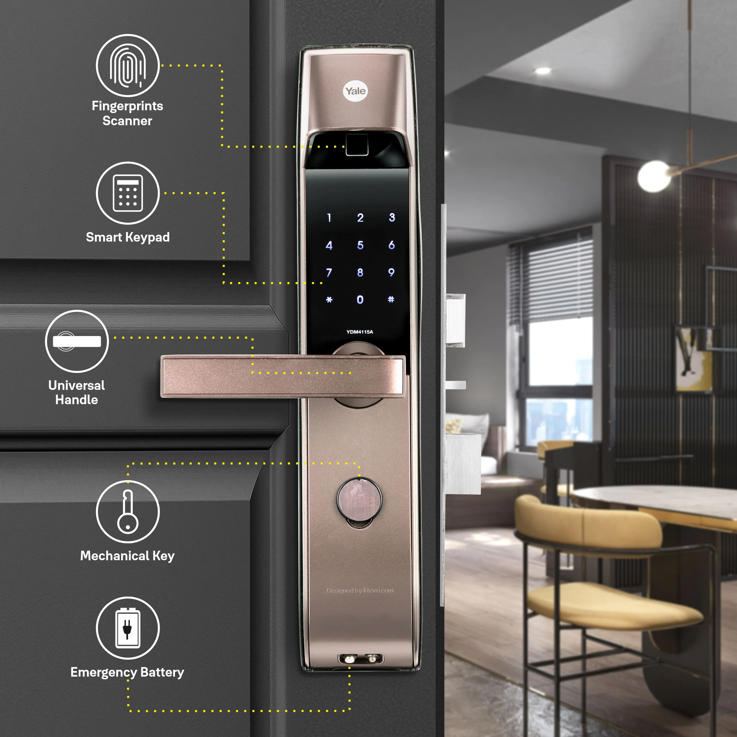 YDM 4115 -A Series( with Bluetooth & Wifi Bridge) Smart Lock, Brown with Fingerprint, PIN, manual key and Yale Home App With Bluetooth Module and Wifi Connect Bridge - Image 5
