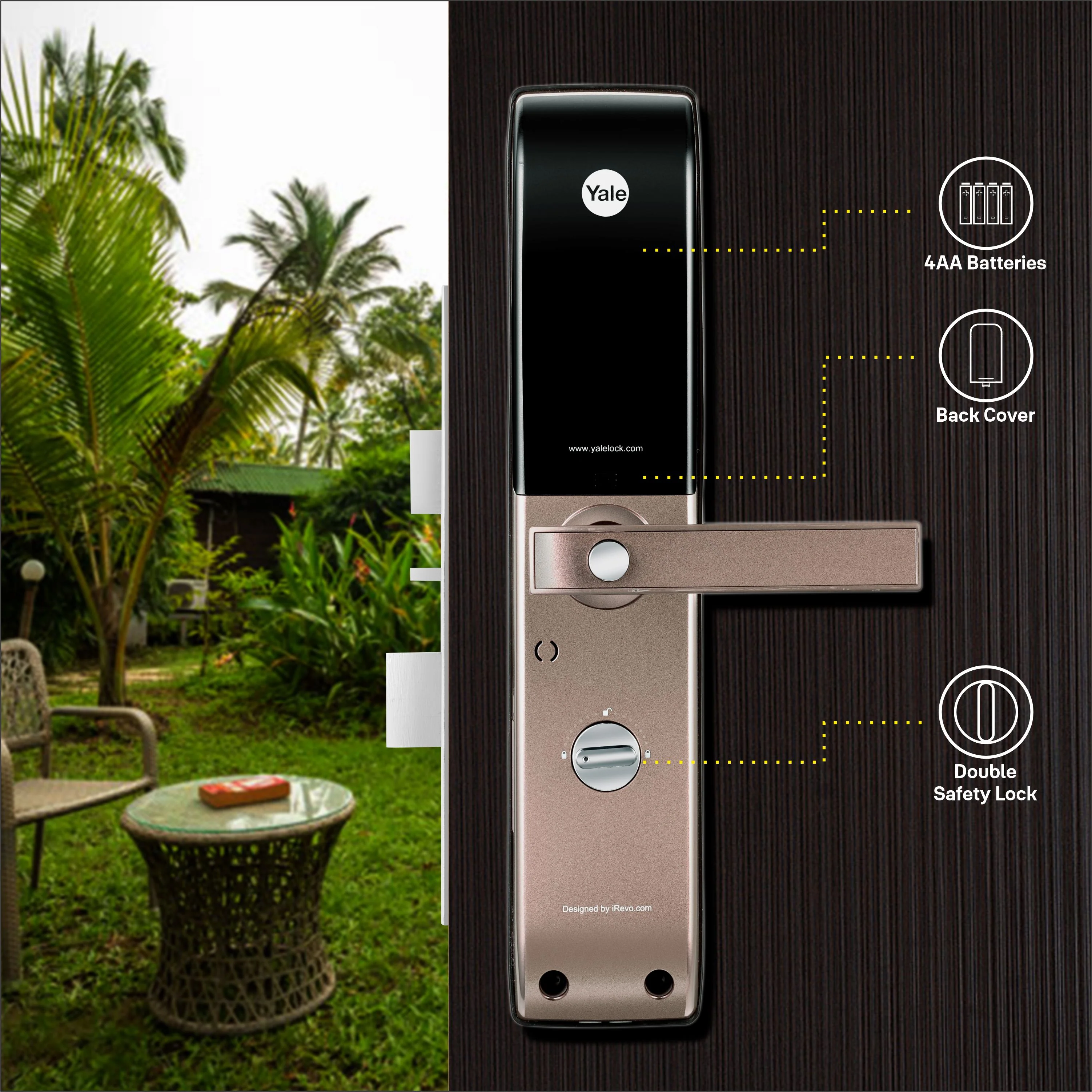 YDM 4115 -A Series, Biometric Smart Lock, Brown with Fingerprint, PIN, manual key and Yale Home App - Image 4