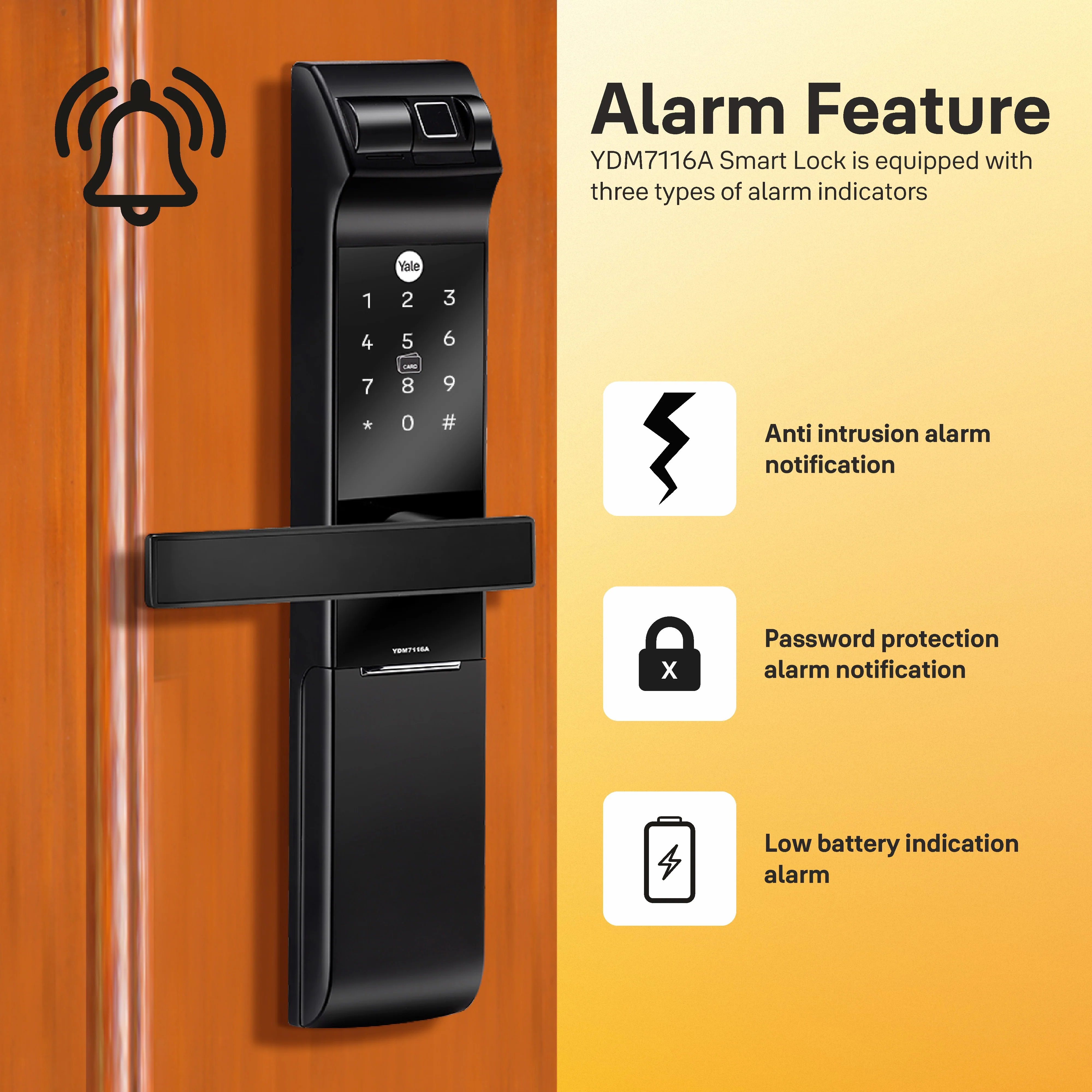 YDM 7116A Smart Lock, Matt Black with Fingerprint, PIN Code, RFID Card, Mechanical Key, Bluetooth module, Works with Yale Home App - Image 6