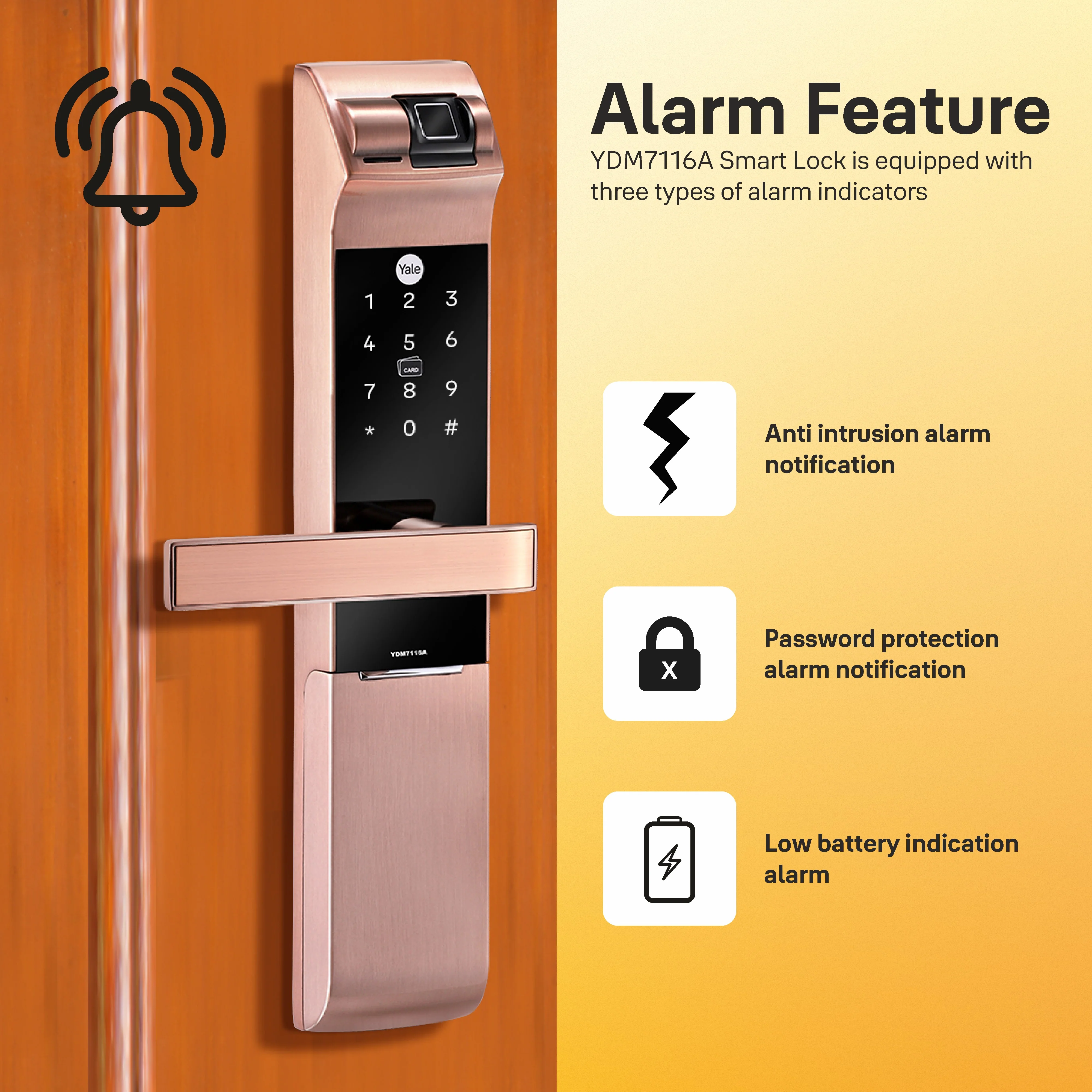 YDM 7116A Smart Lock, Red Bronze YDM 7116A Smart Lock with Fingerprint, PIN Code, RFID Card, Mechanical Key, Bluetooth module, Works with Yale Home App - Image 9
