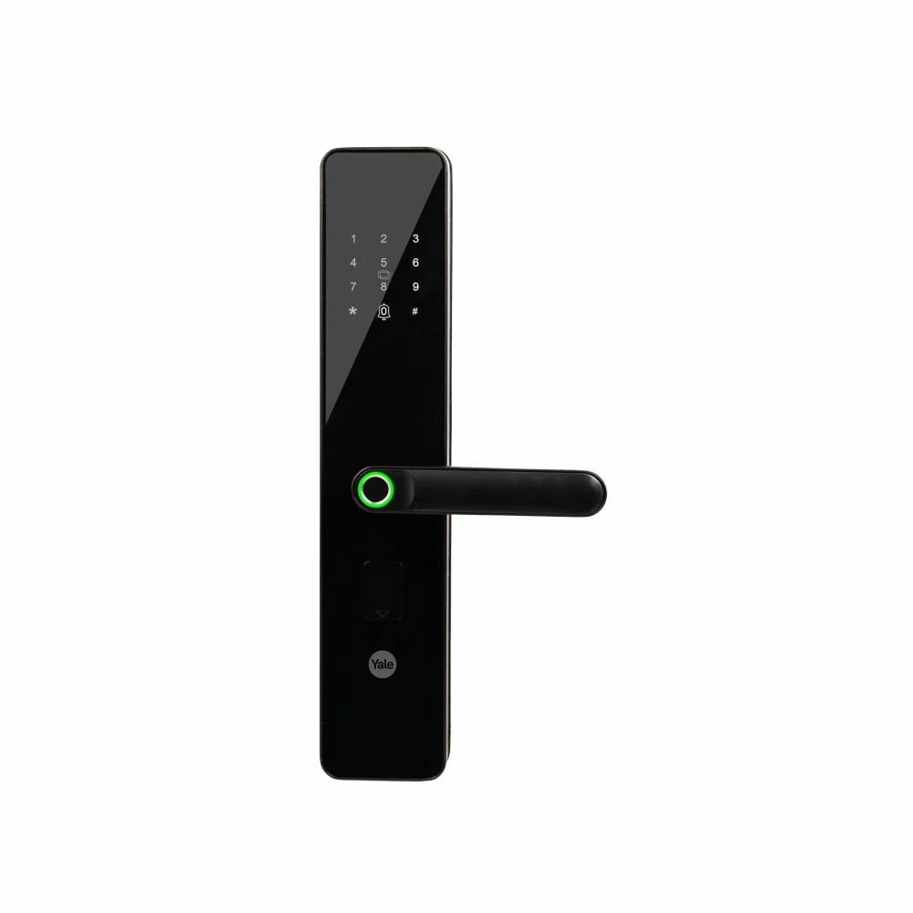 YDME100NxT Smart Door Lock, Fingerprint, PIN, RFID, Manual Key Access (Black)