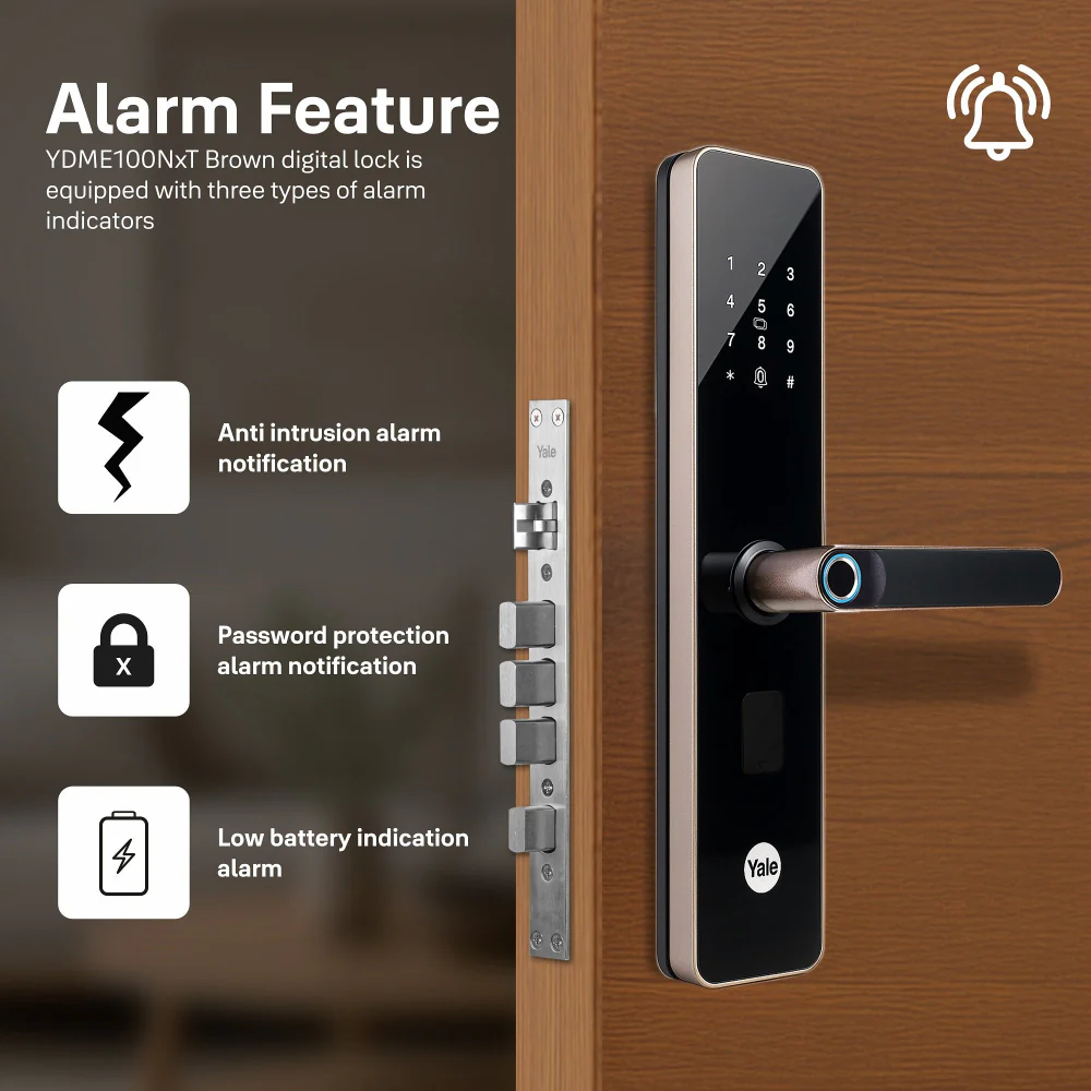 YDME100NxT (Brown) Smart Door Lock, Fingerprint, PIN, RFID, Manual Key Access - Image 9