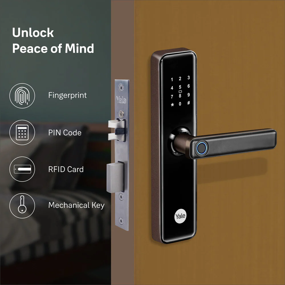 YDME50NxT (Brown) Smart Door Lock, Fingerprint, PIN, RFID, Manual Key Access (Brown color body) - Image 5