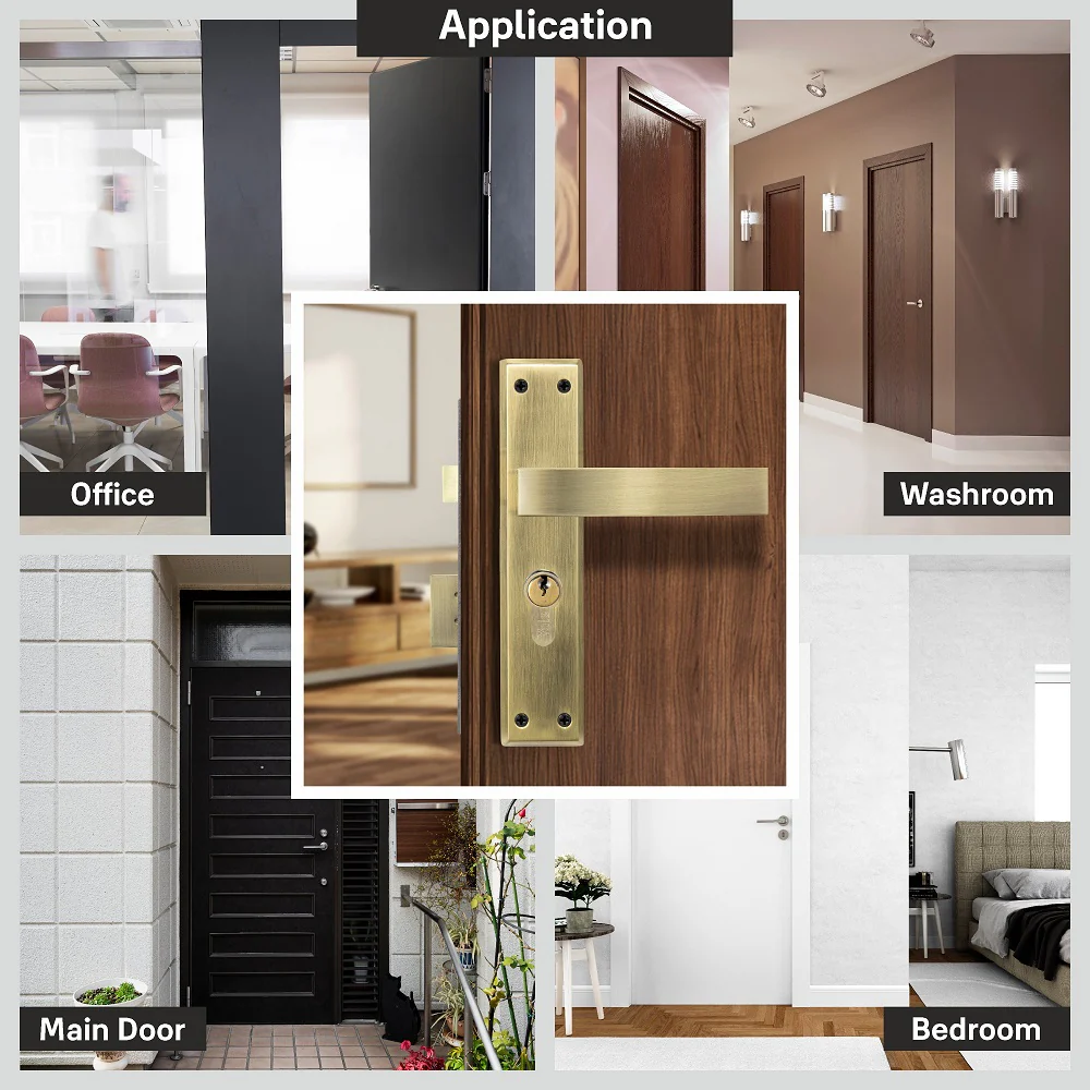 YECM-405-8P-TT-AB Mortise Door Handle set with lock body and Key cylinder with regular keys (3nos.), Antique Brass Finish - Image 9