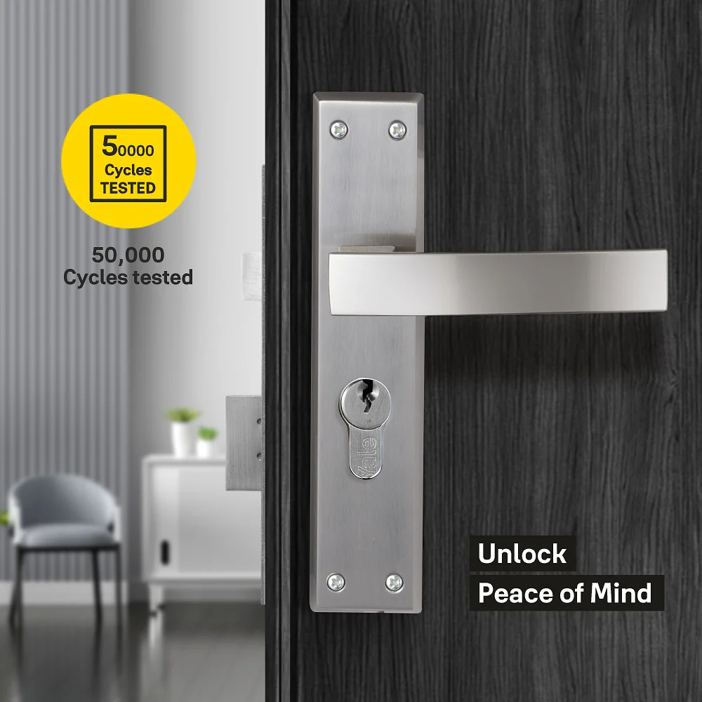 YECM-405-8P-TT-SS Mortise Door Handle set with lock body and Key cylinder with regular keys (3nos.), Satin Steel Finish - Image 2