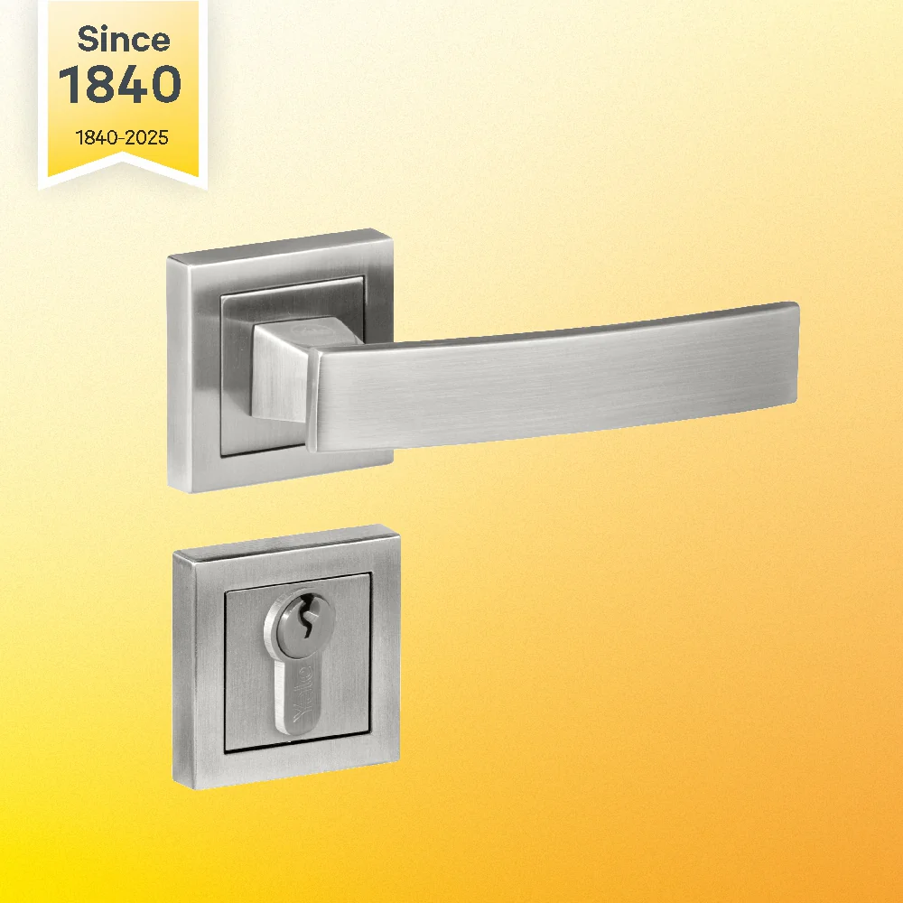 YECM-405-OR-TT-SS Mortise Door Handle Lock Set with Rose and Escutcheons, Cylinder with Knob inside and keys Outside, Satin Steel - Image 2