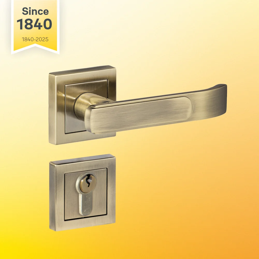 YECM-603-OR-TT-AB Mortise Door Handle Lock Set with Rose and Escutcheons, Cylinder with Knob inside and keys Outside, Antique Brass - Image 2