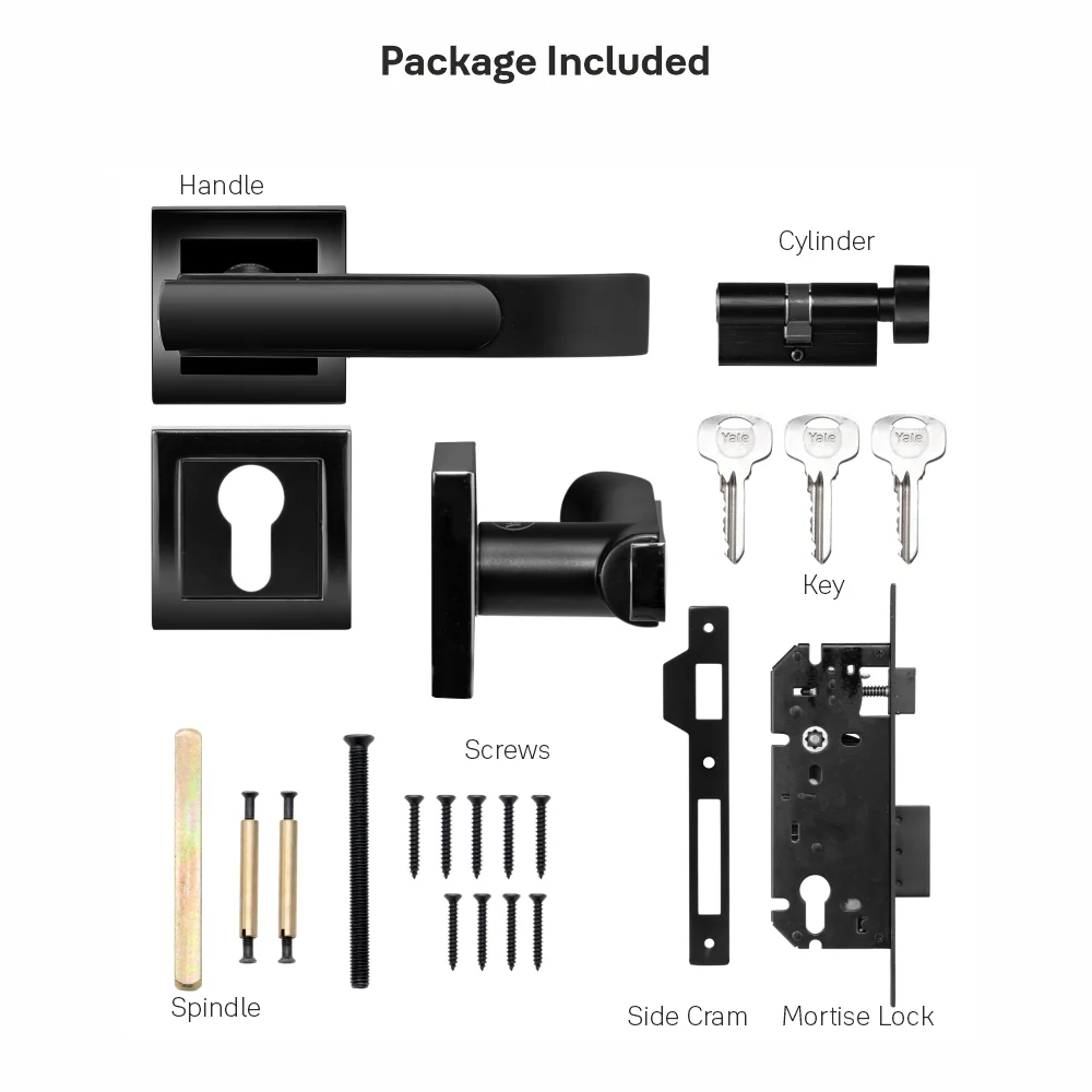 YECM-603-OR-TT-BM Mortise Door Handle Lock Set with Rose and Escutcheons, Cylinder with Knob inside and keys Outside, Black Matt Dual Tone - Image 9