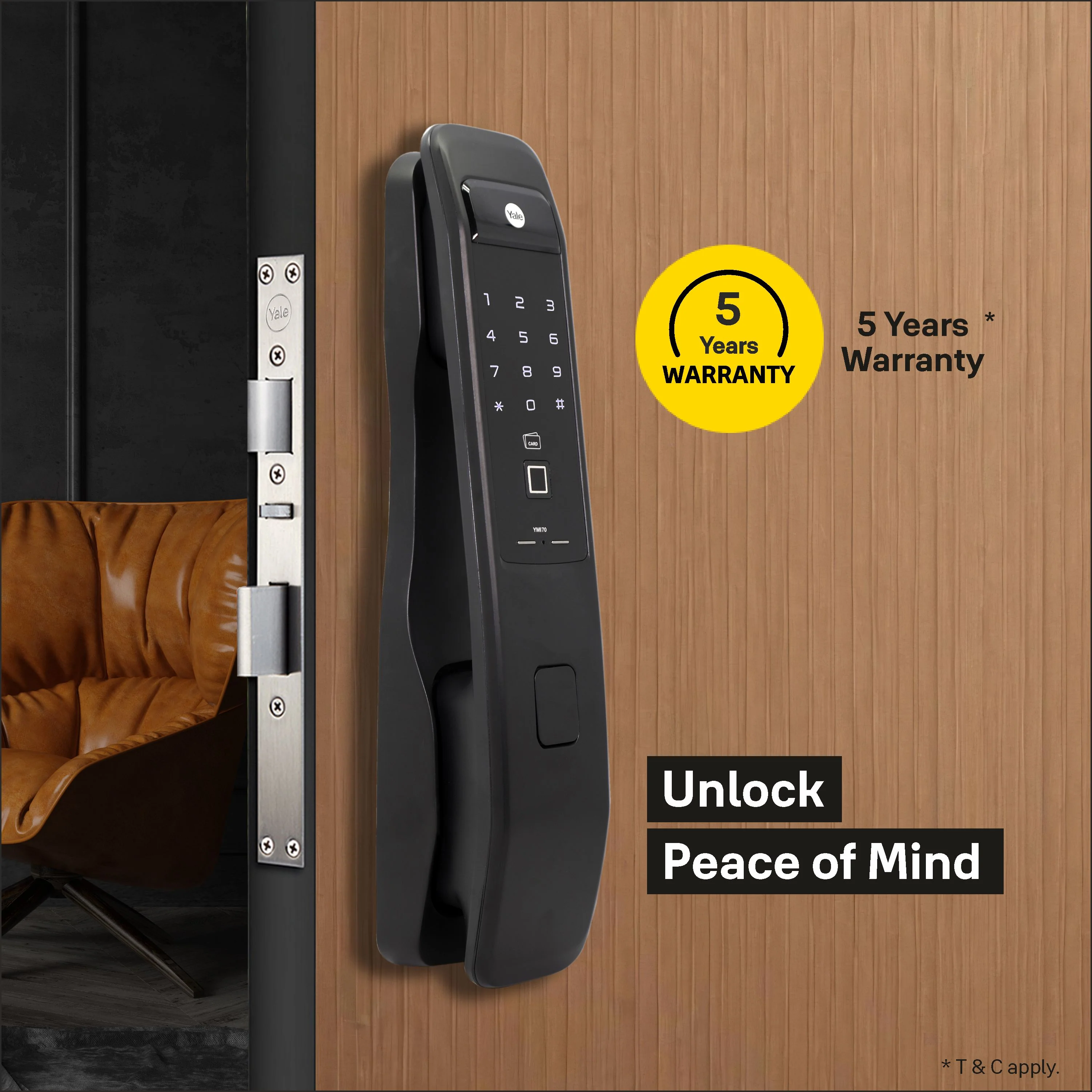 YMI 70 MB- A Series, Push Pull Smart Lock, Matt Black (Bluetooth Module and Wifi Bridge Included) - Image 2