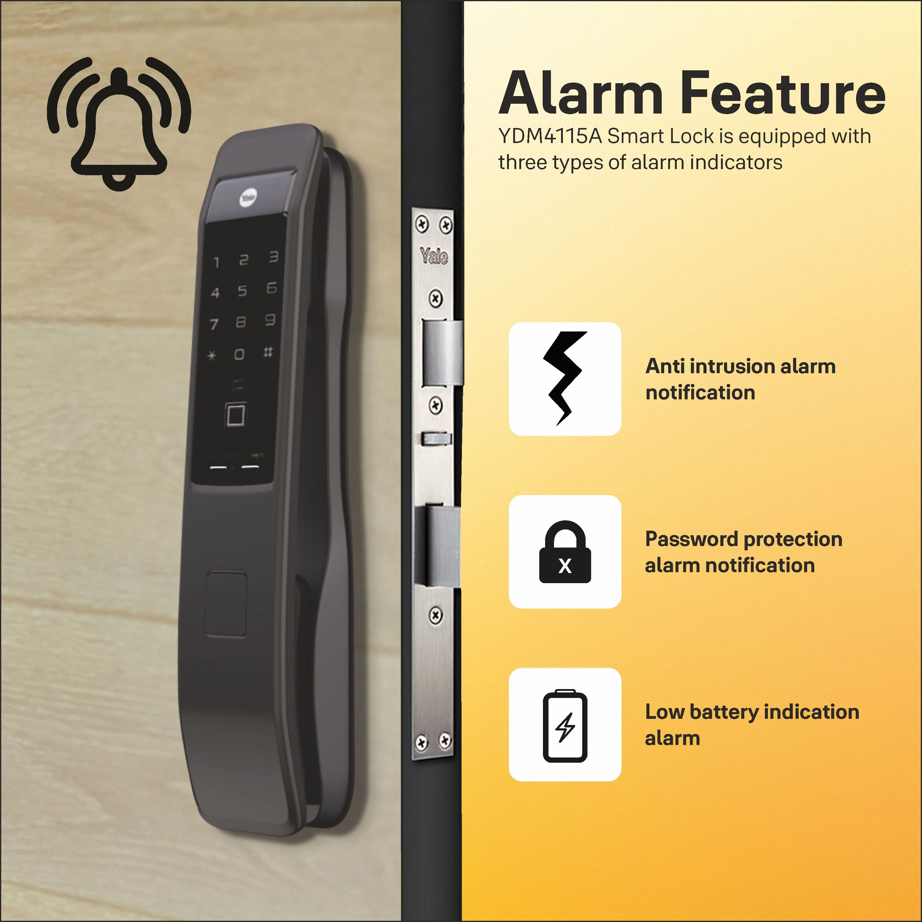 YMI 70 MB- A Series, Push Pull Smart Lock, Matt Black (Bluetooth Module and Wifi Bridge Included) - Image 7
